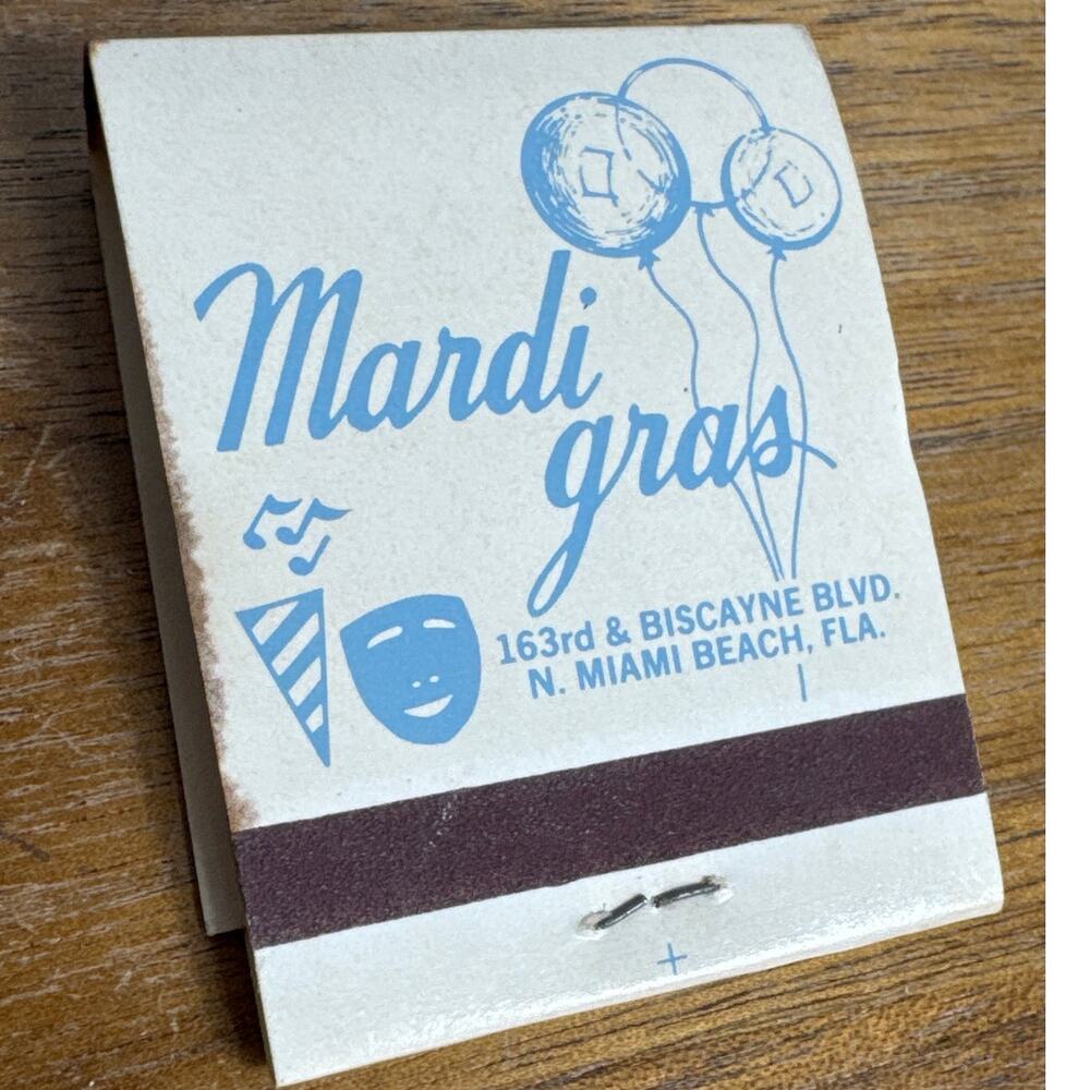 Vintage Matchbook North Miami Beach Florida Mardi Gras Bar 163rd & Biscayne Blvd